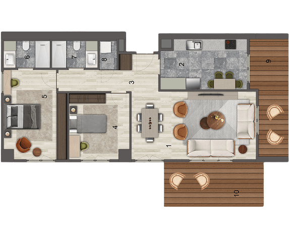 2+1 Tip D Teras kat planı